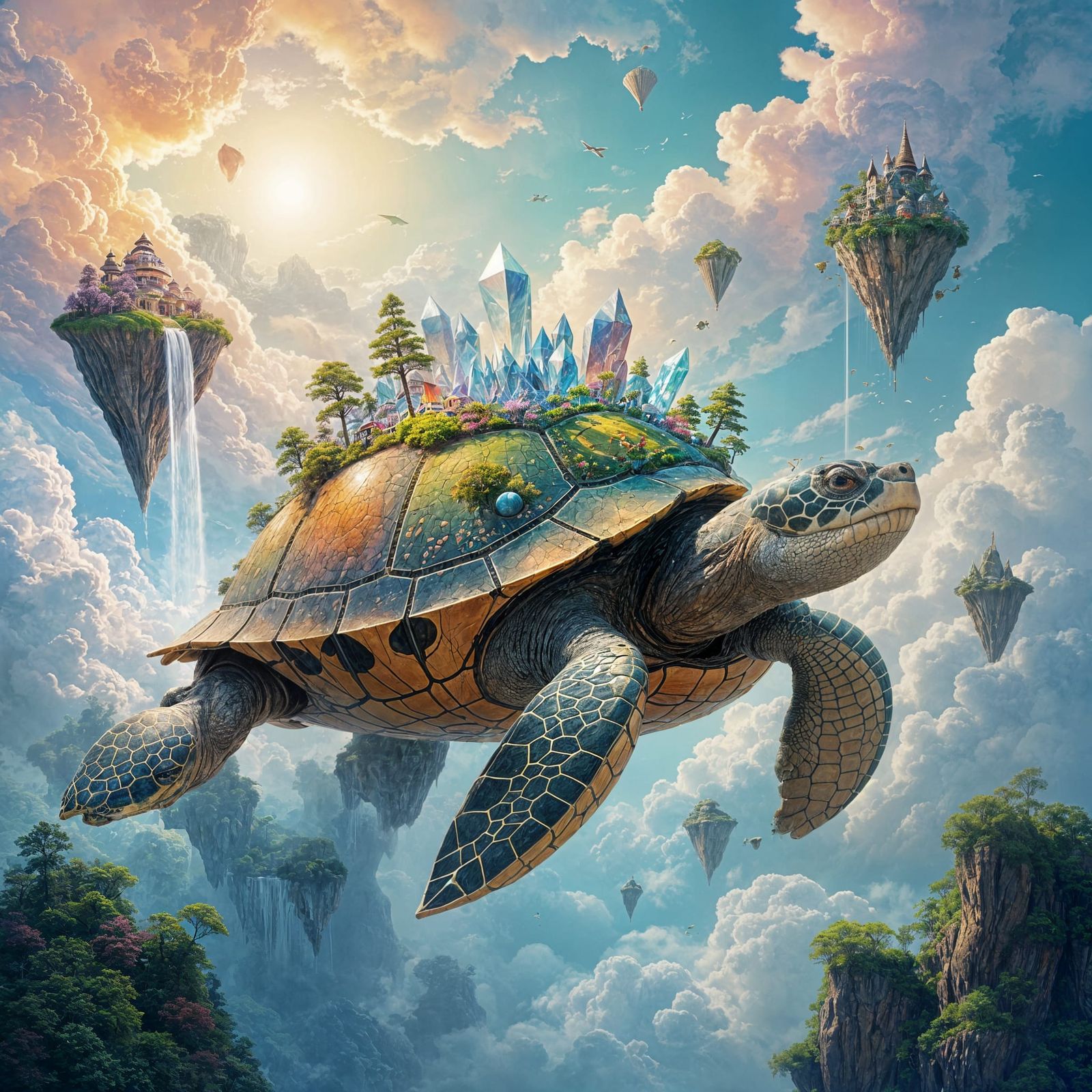 Ancient Turtle Sky Island Ecosystem in Abstract Expressionis...