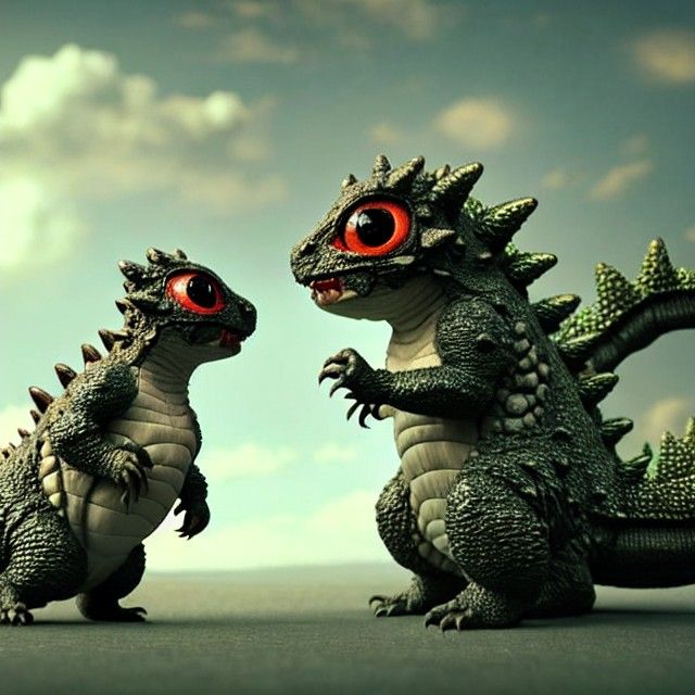 Adorable Godzilla and Mothra Playtime in Photorealistic 8K