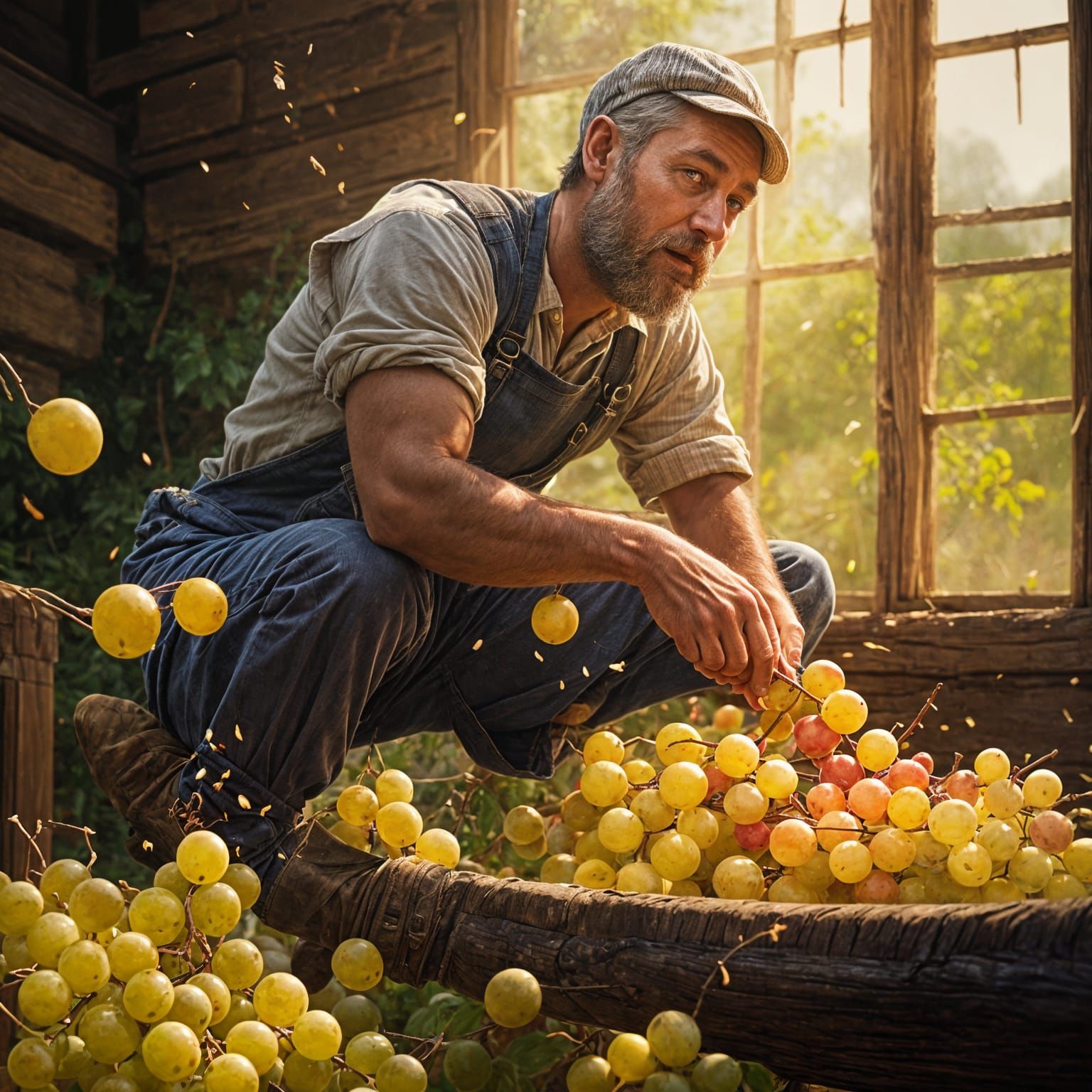 Rustic Farmer in Splendid Foot-Stomping Grape Pressing