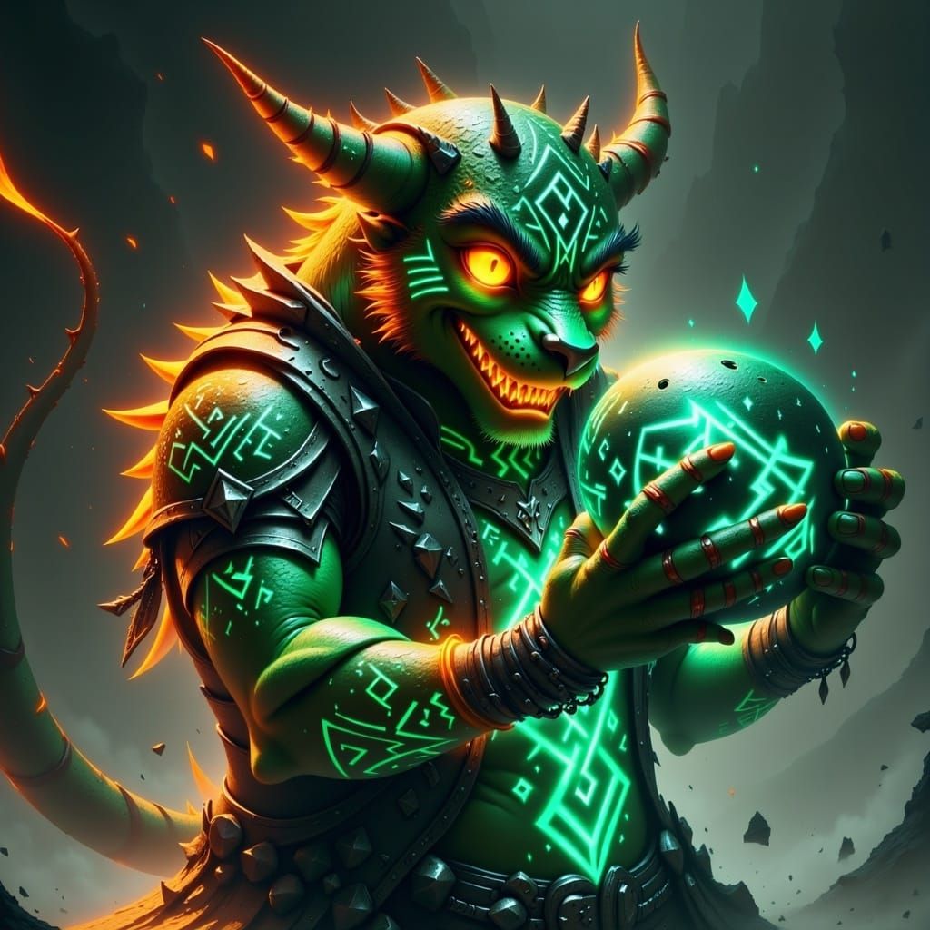 Barney Rubble Ready to Bowl with Glowing Runes