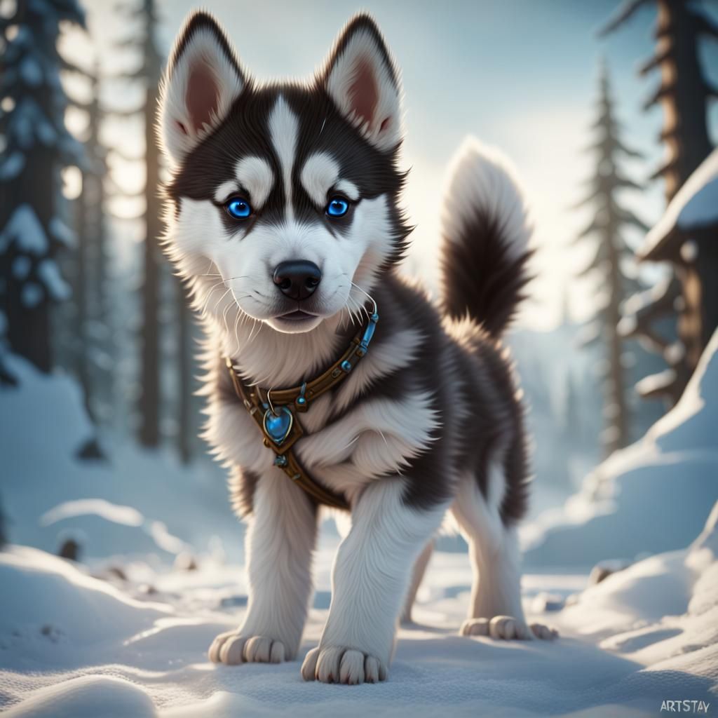 Detailed Matte Painting of Alaskan Husky Puppy