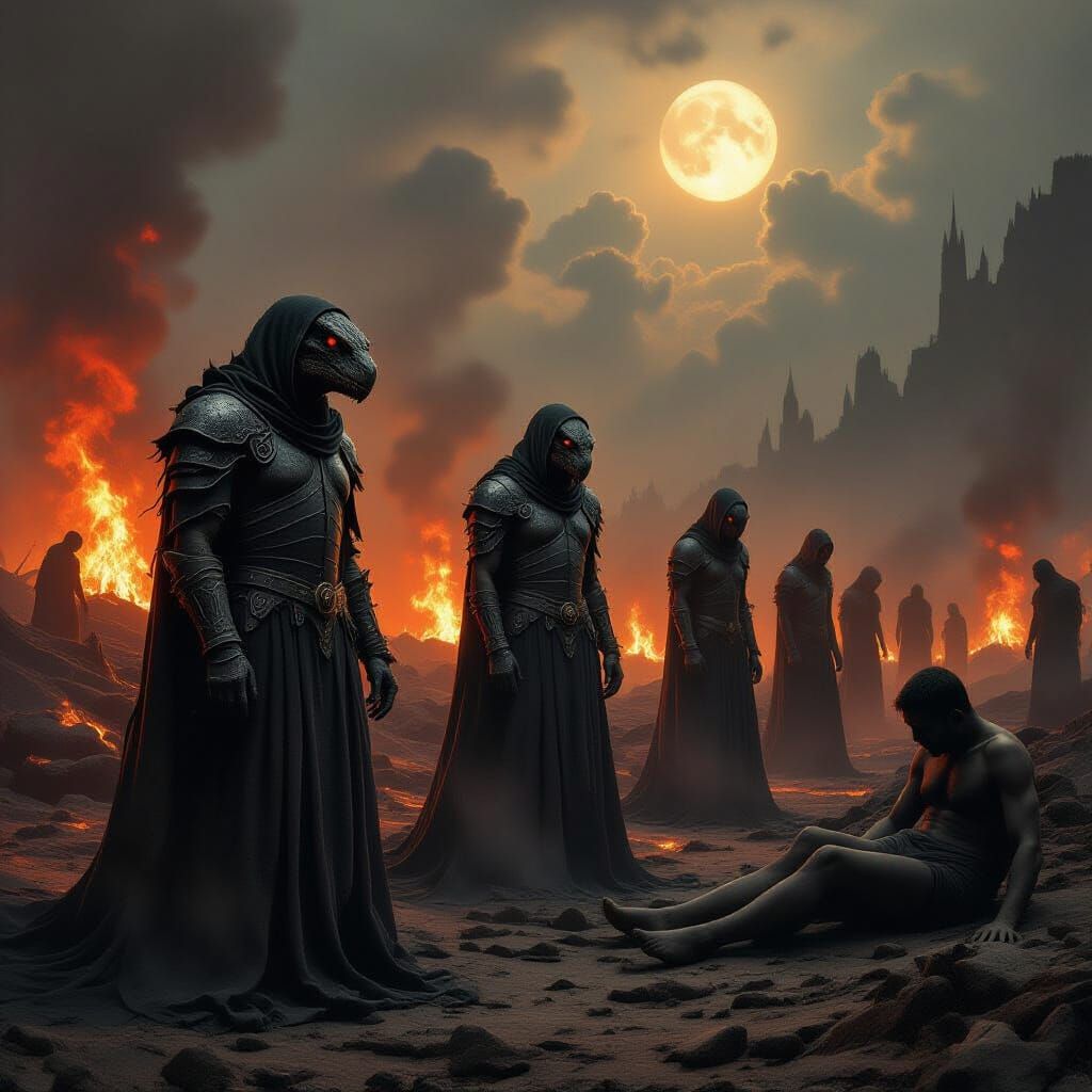 Reptilian Demons in Hellish Landscape