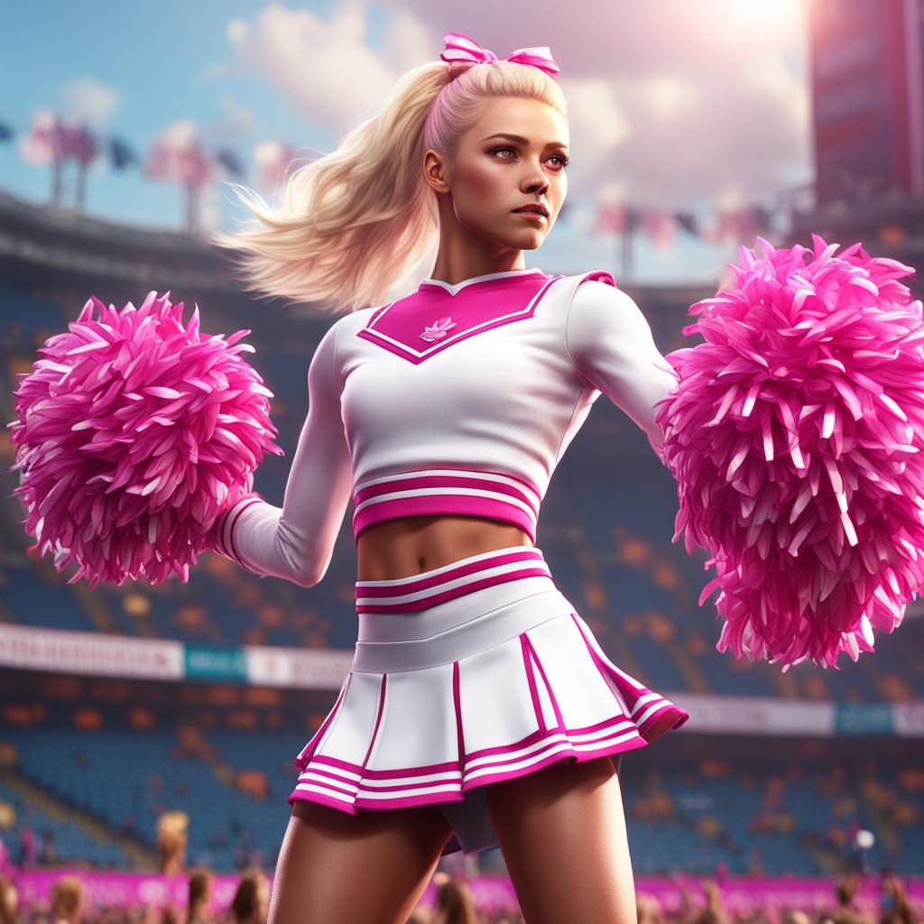 Blonde Cheerleaders in Pink, Detailed Digital Art