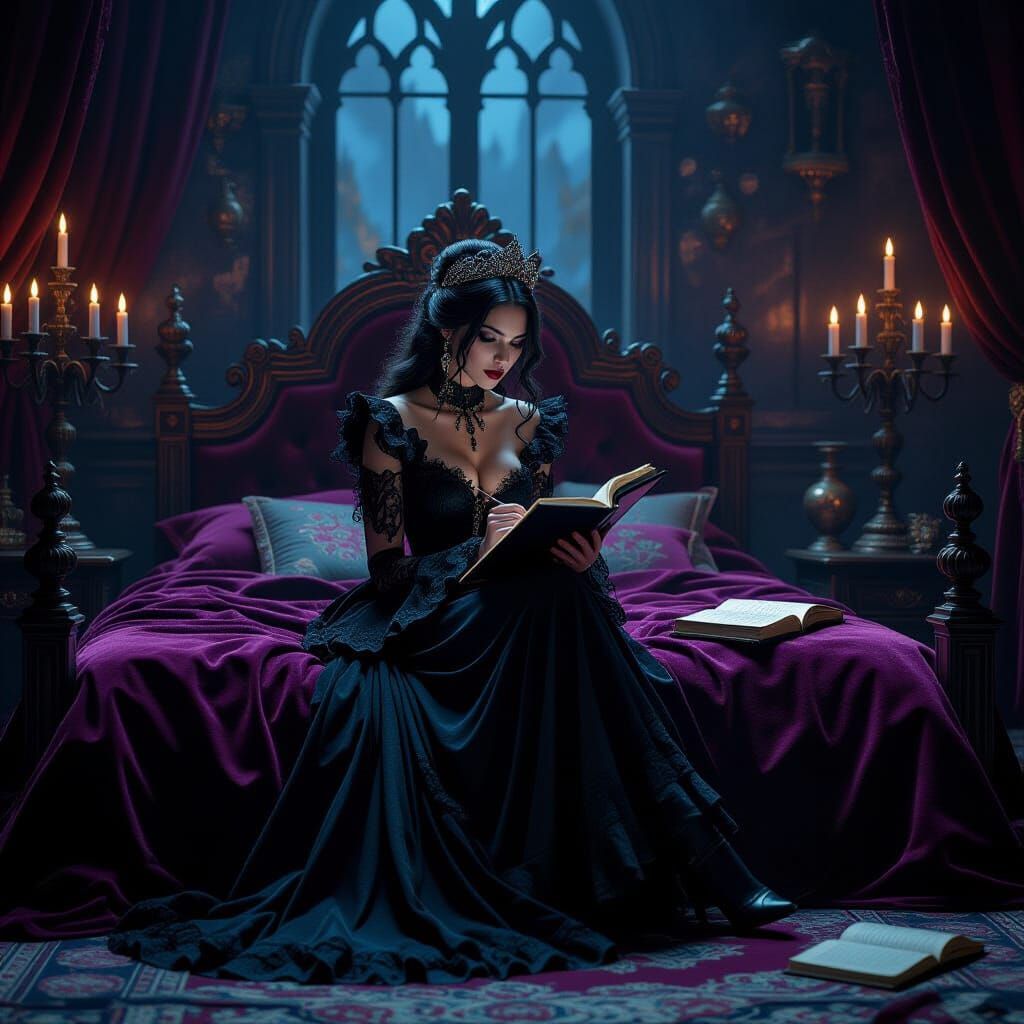 Goth Princess in Dark Castle Chamber