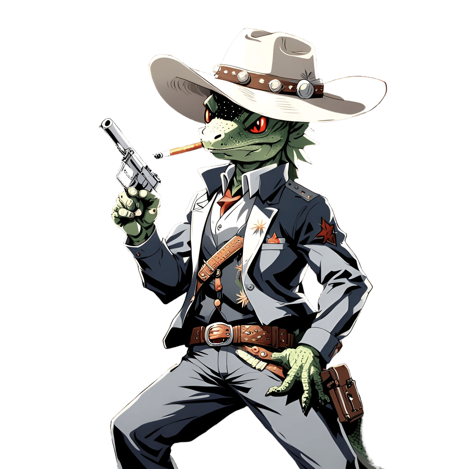 Cowboy Lizard Smoking Comic Art in Anime Style