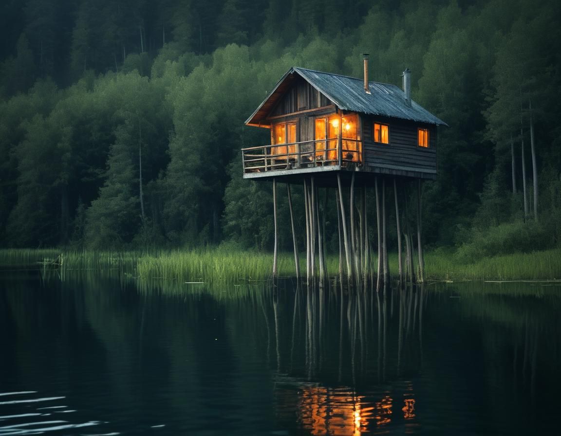 Peculiar Stilt Cabin on Picturesque Lake