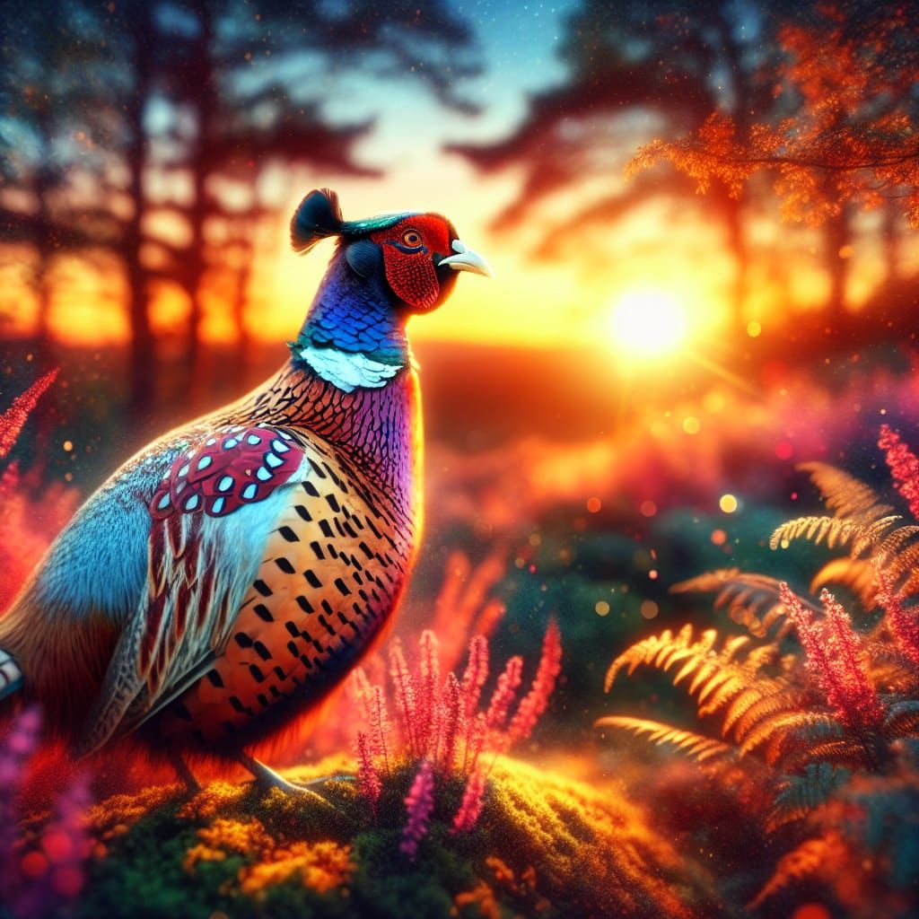 Pheasant in Luminous Natural Setting: 8K Realism