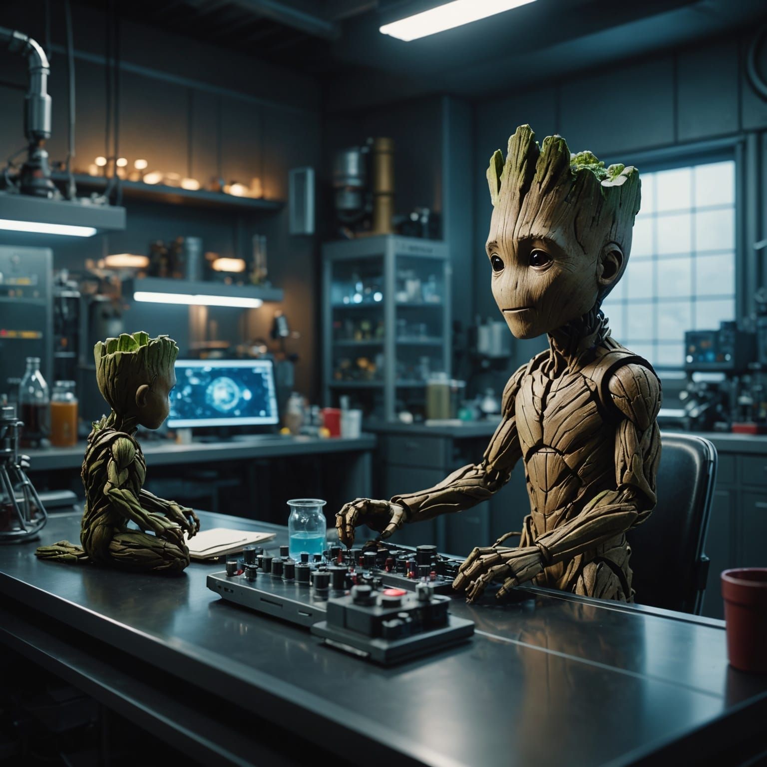 Baby Groot and Tony Stark: Cinematic Lab Scene