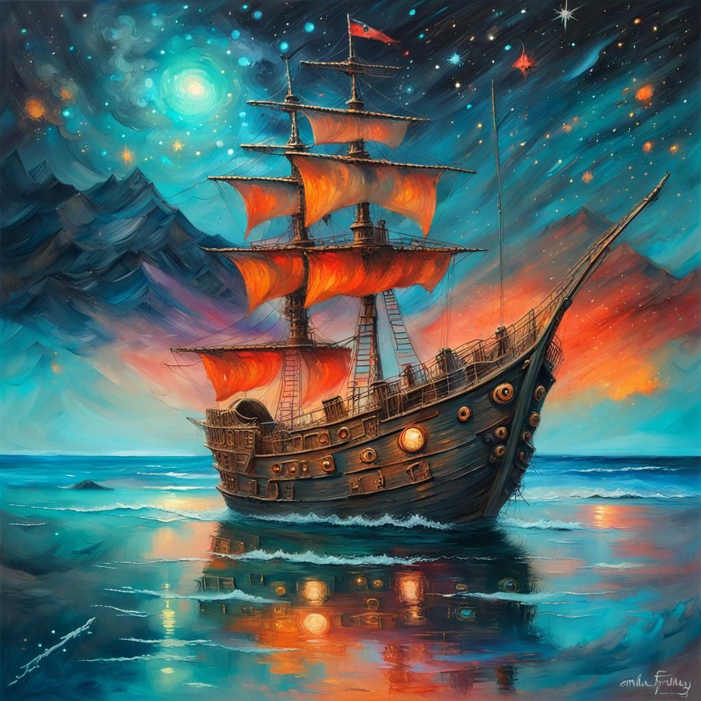 Enchanted Pirate Ship on Hawaiian Seascape