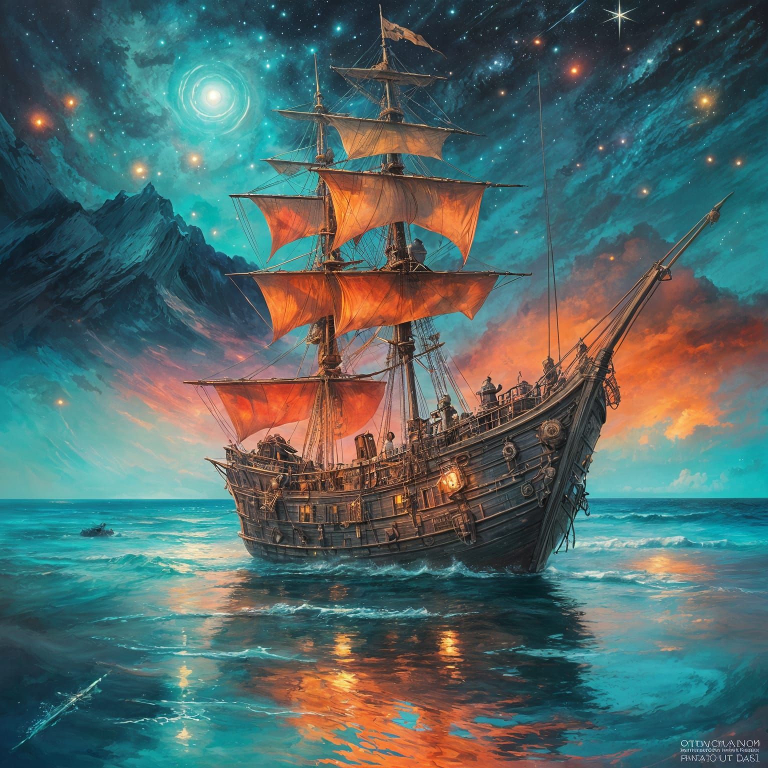 Enchanted Pirate Ship on Hawaiian Seascape