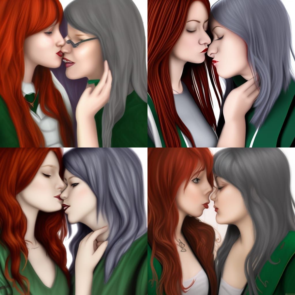 Redhead Slytherin Girl Kissing Gryffindor Girl