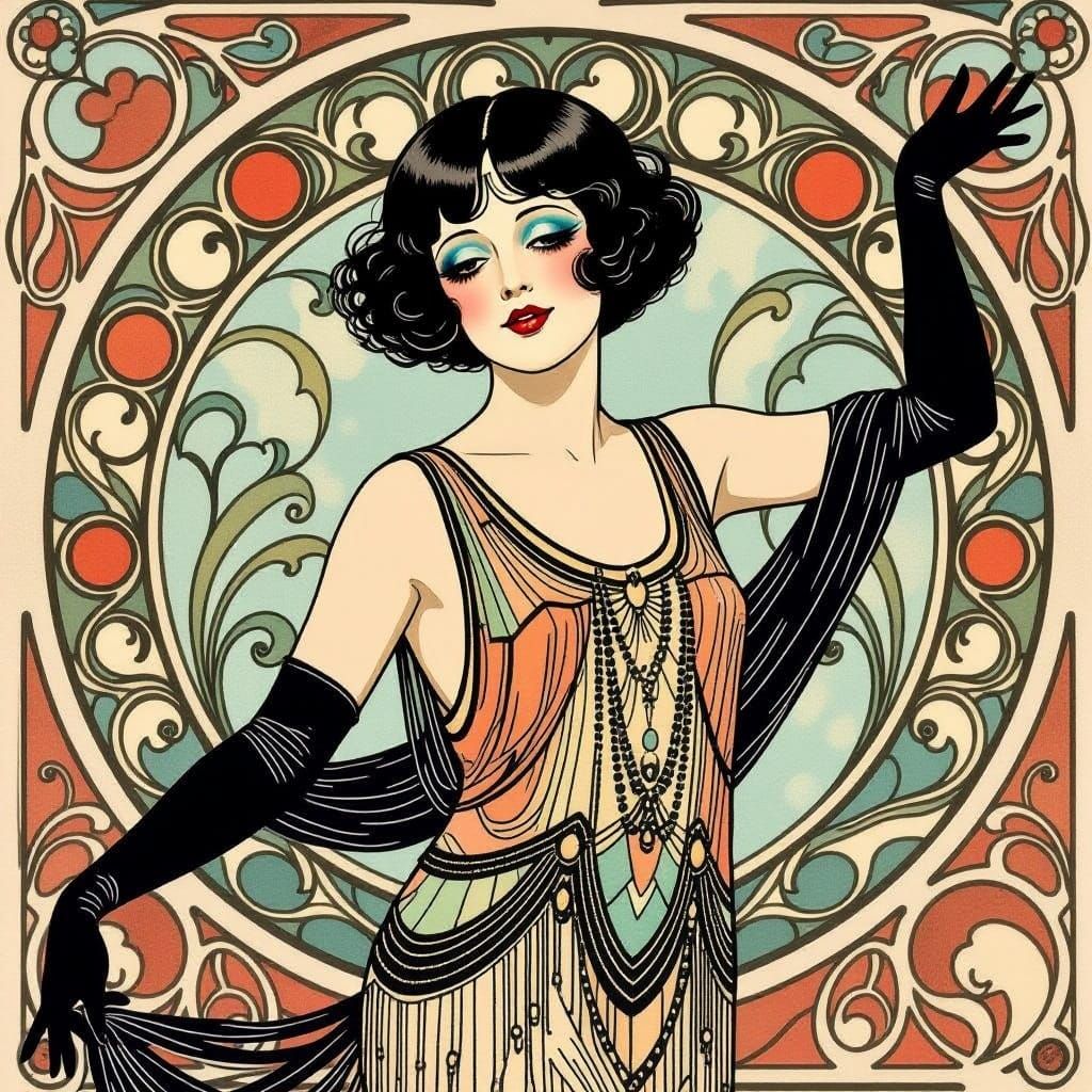 Flapper Goddess in Art Nouveau Splendor