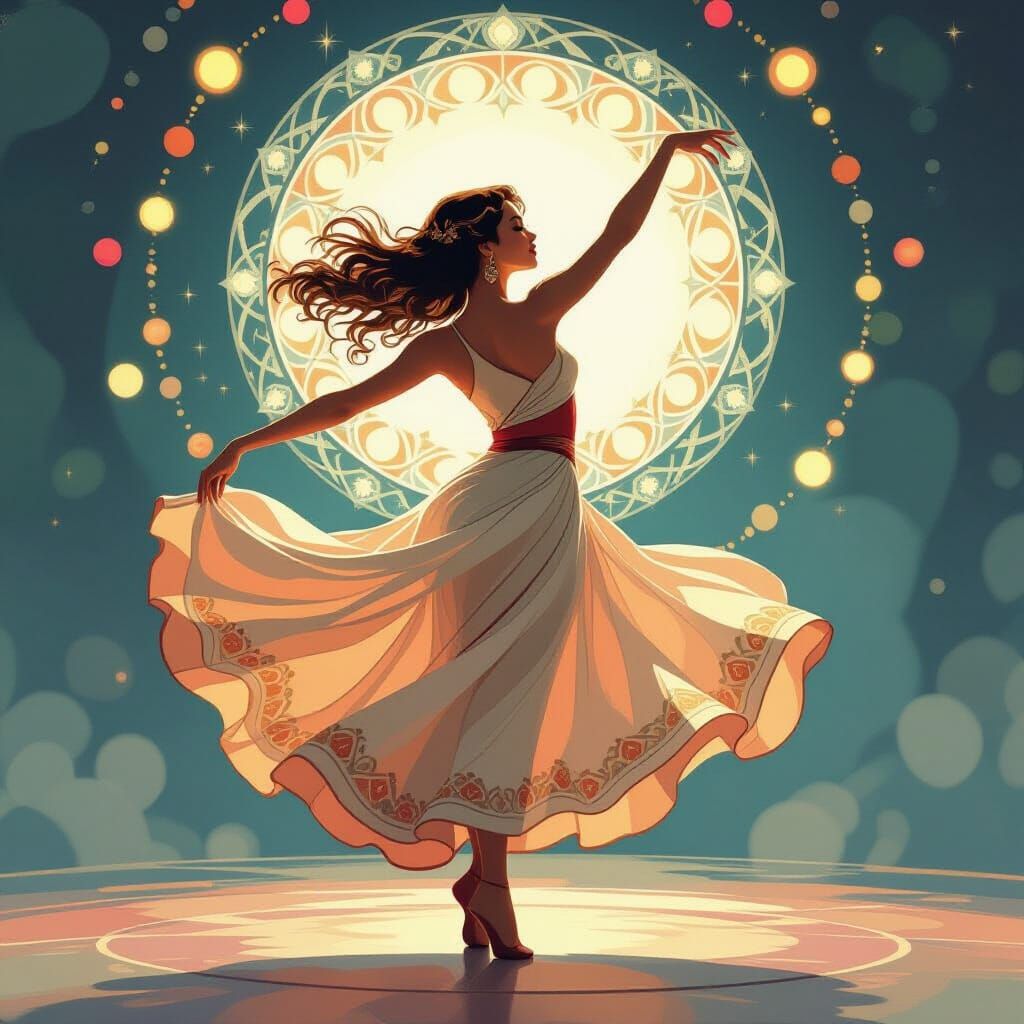 Elegant Dancer Twirling in Art Nouveau Style