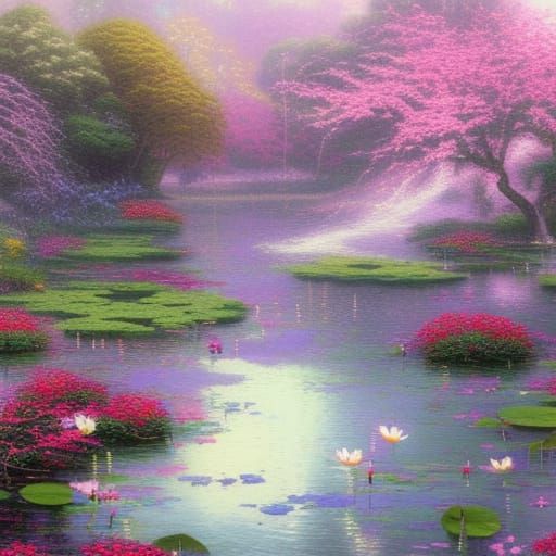 Ethereal Blossom Tree with Lotus Flowers