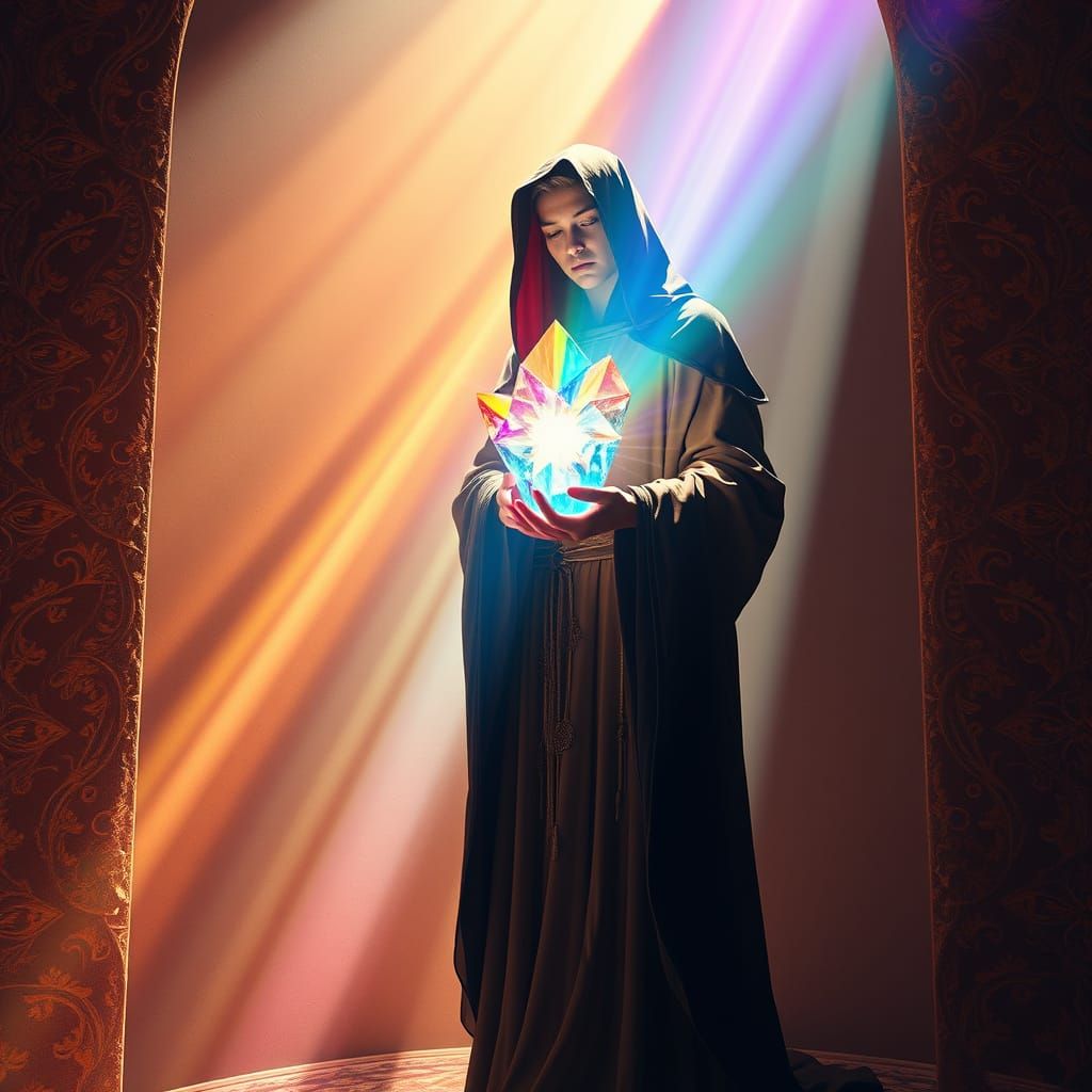 Druid with Rainbow Crystal in Art Nouveau Style