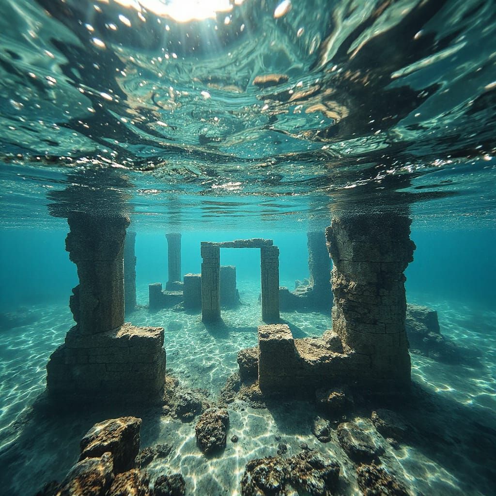 Submerged Ruins in Clear Water