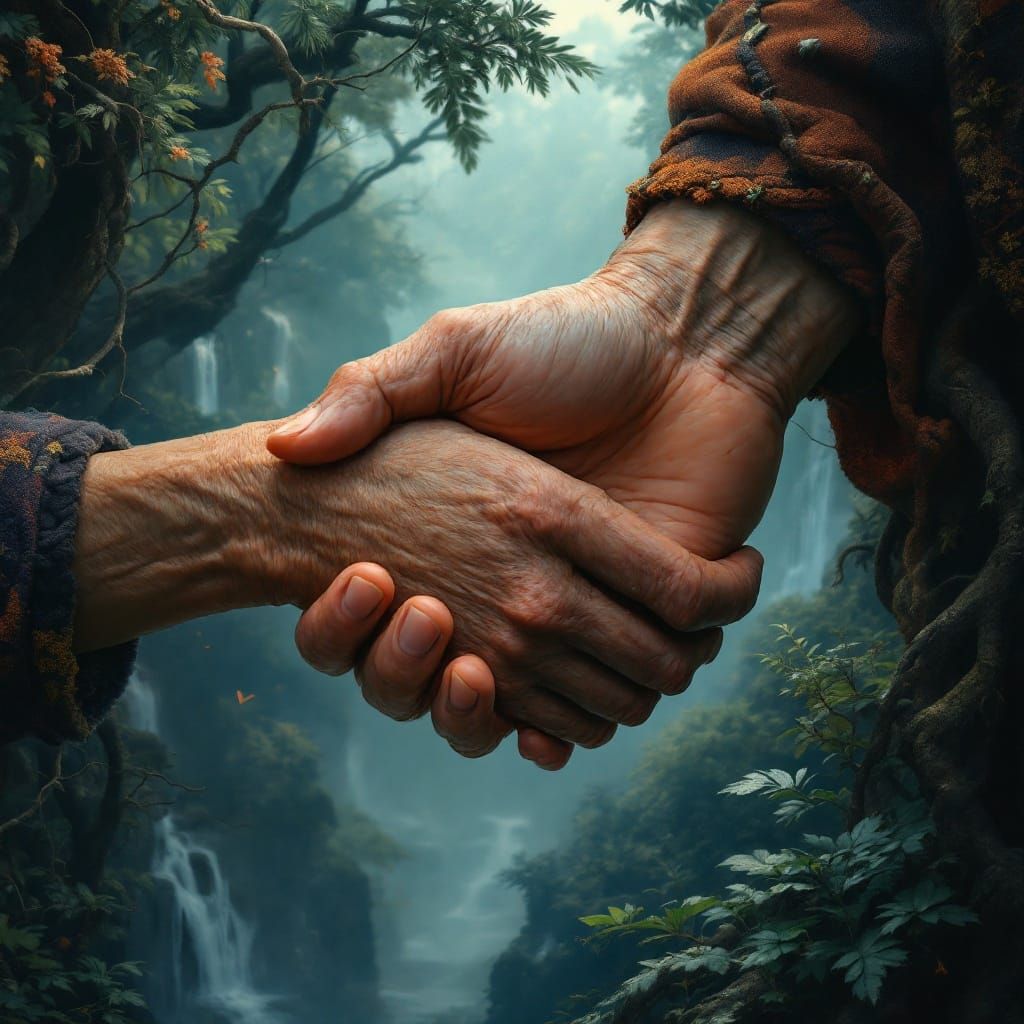 Mystical Hands Entwined in a Dreamlike Forest