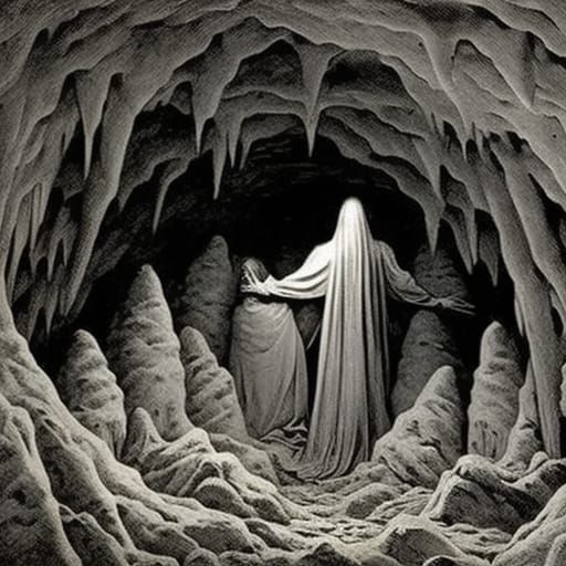 Horrific Cave with Cocooned Humans: Dark Art
