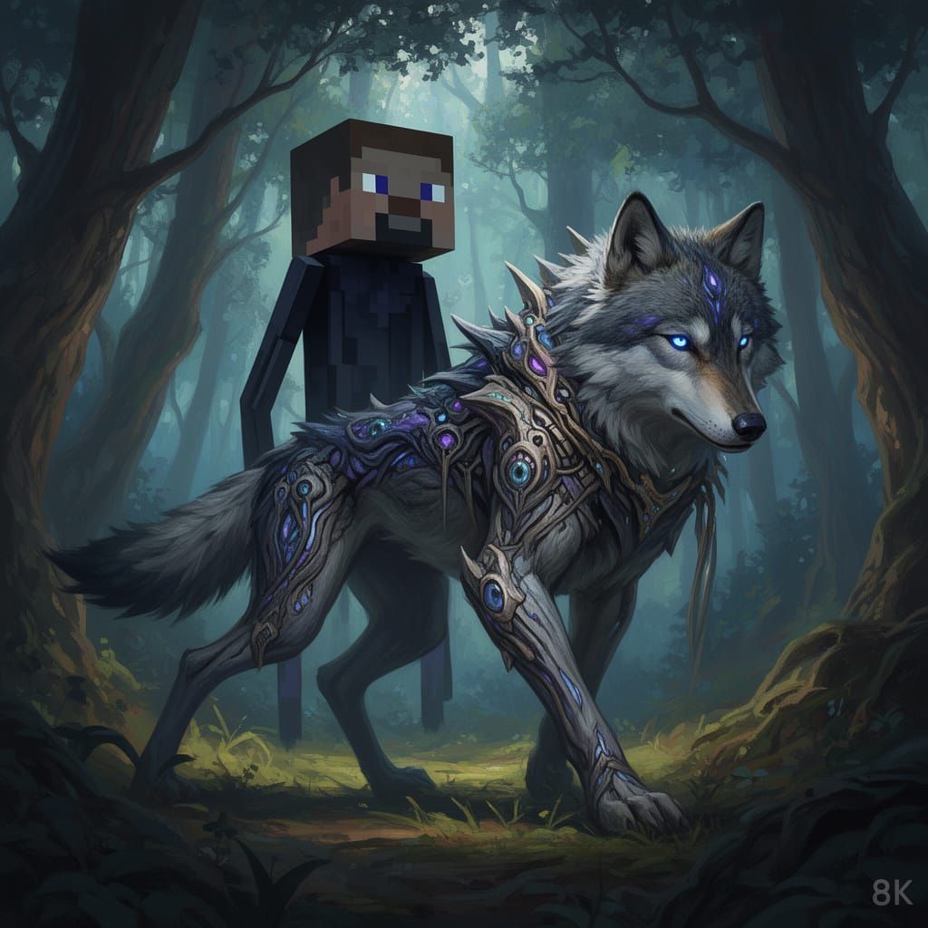 Minecraft Composite Creature in Vibrant Fantasy Forest