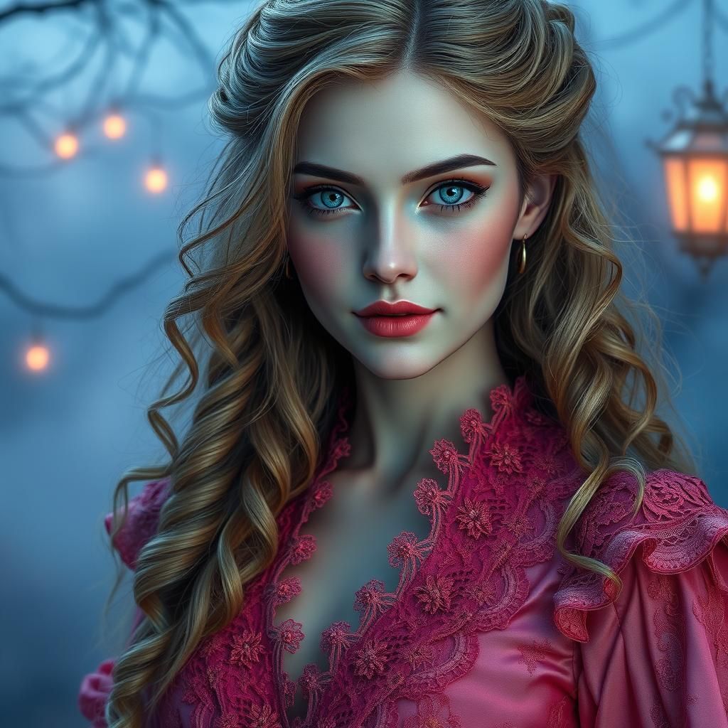 Eerie Woman in Victorian Dress, Surreal Digital Painting