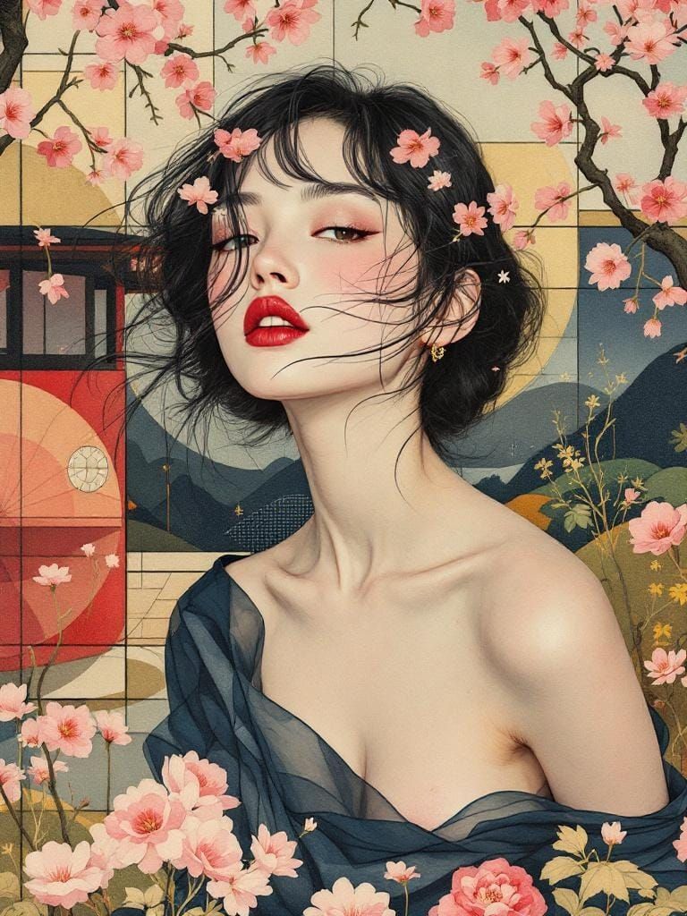 Abstract Pin-Up Fusion in Art Nouveau Style