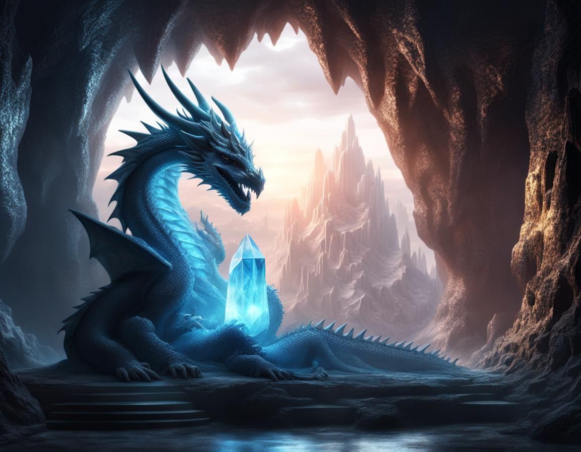 a giant crystal dragon and crystal.