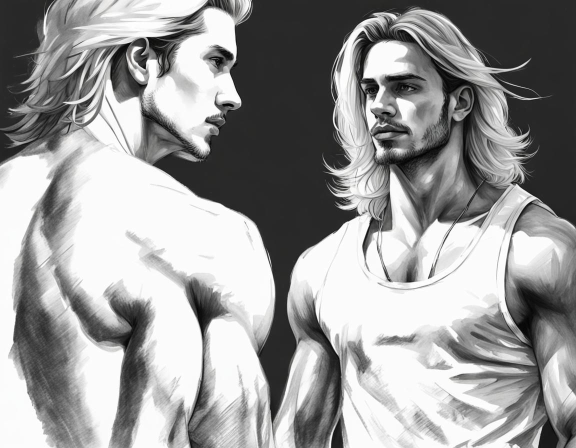 Black and White Pencil Drawing of Two Men