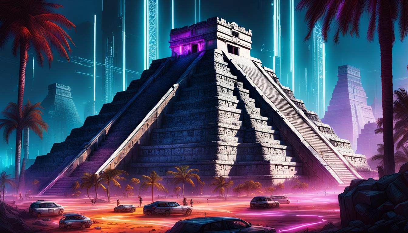 Cyberpunk Chichen Itza: A Futuristic Mayan Metropolis