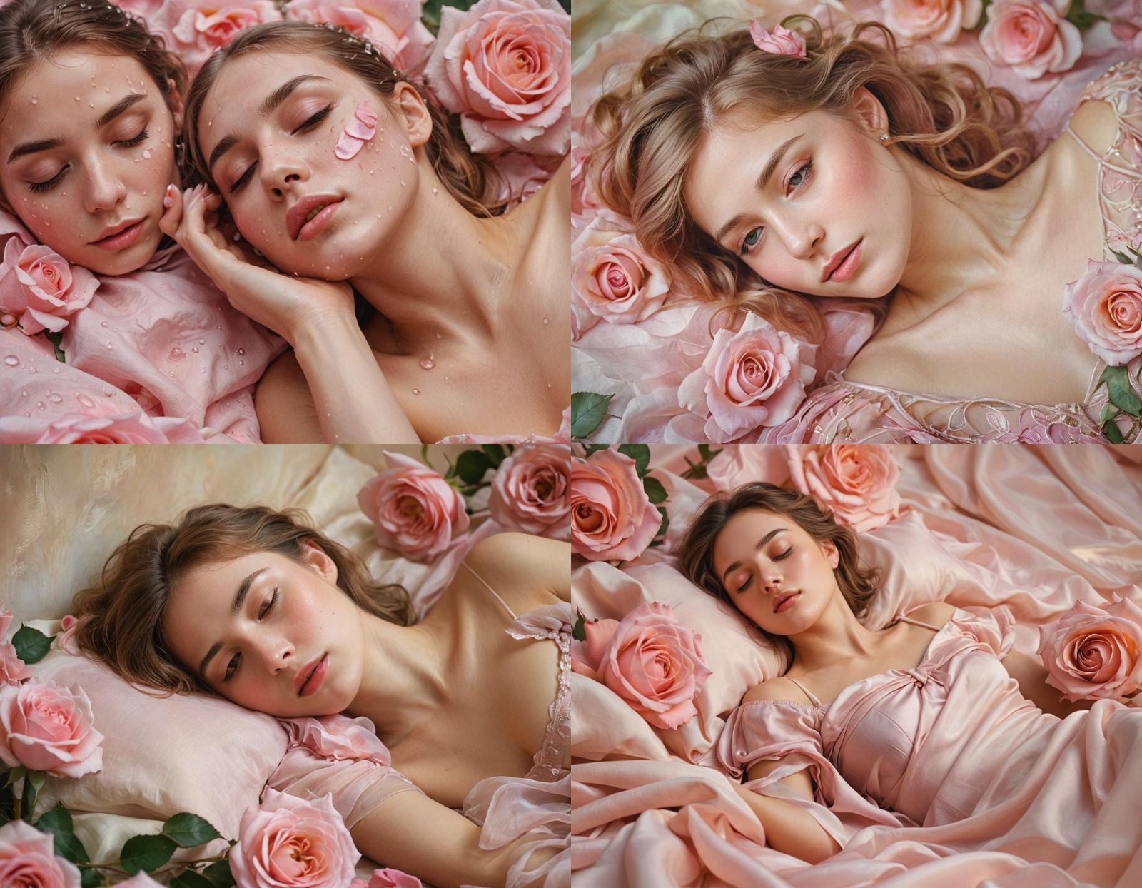 Woman Sleeping in a Pink Rose