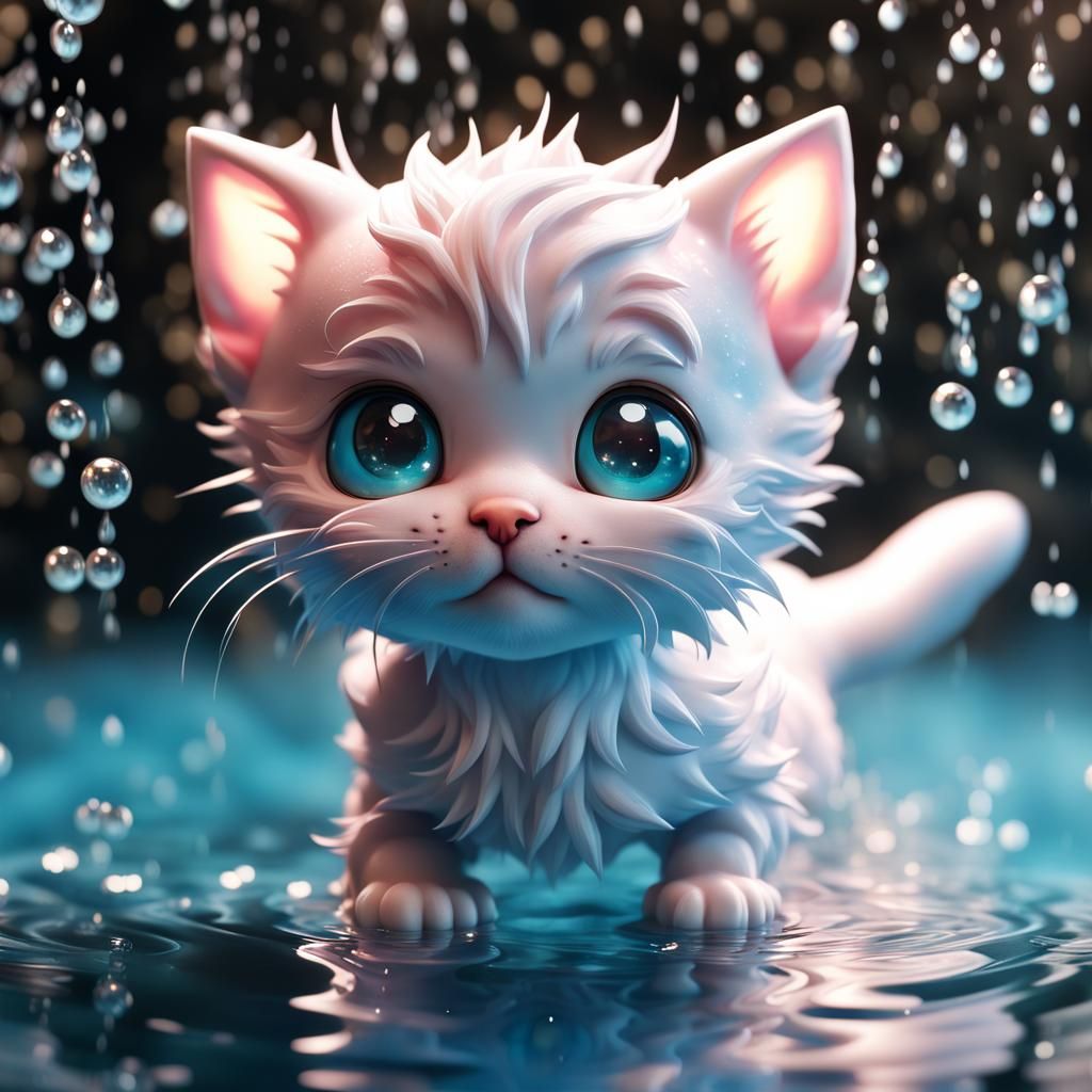 Adorable Chibi Anime Kitten Made of Water