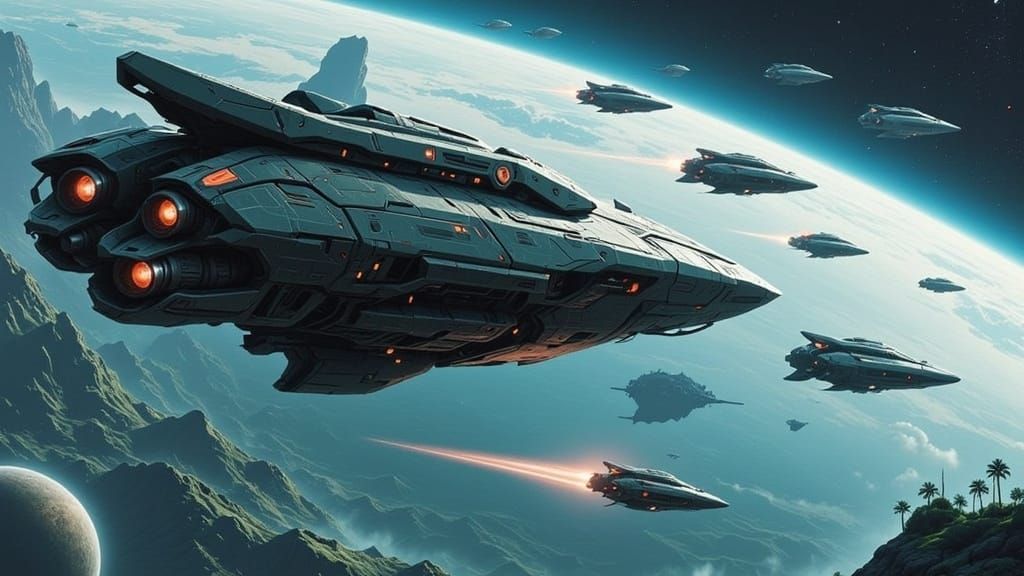 Dramatic Sci-Fi Space Battle in High Orbit