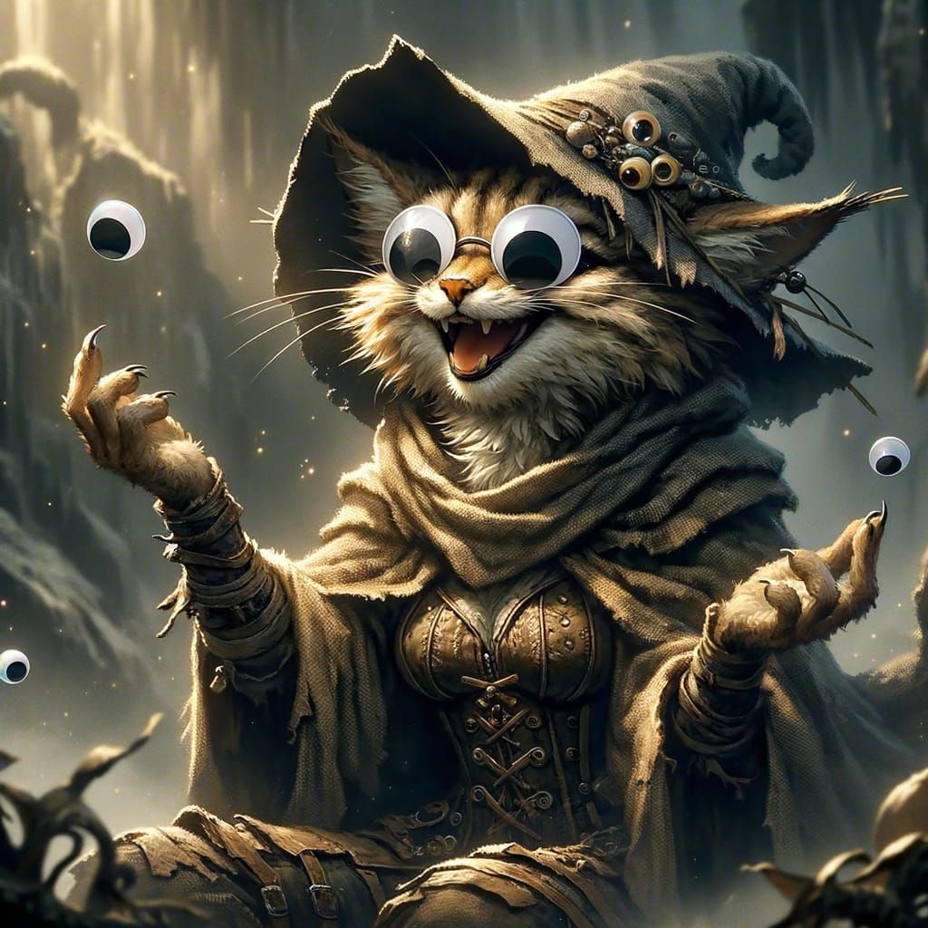 Anthropomorphic Lynx Attaching Googly Eyes in Fantasy Settin...