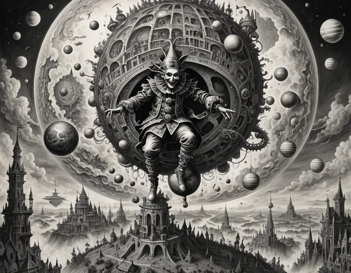 Surreal Jester on Planet Sphere in Dream City