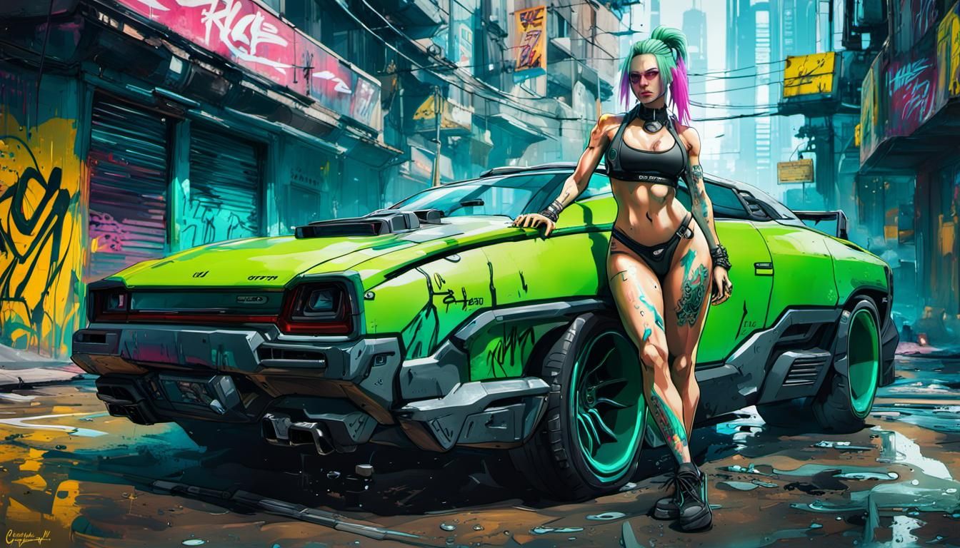 Rebecca from Cyberpunk 2077 in Graffiti Art Style