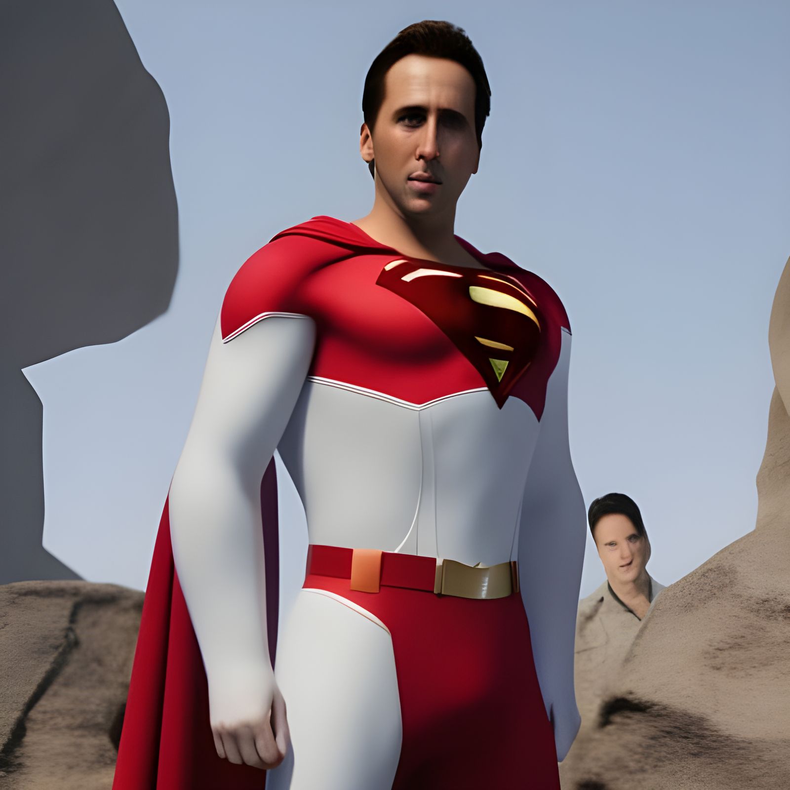 Hyperrealistic Actor in White Superman Suit