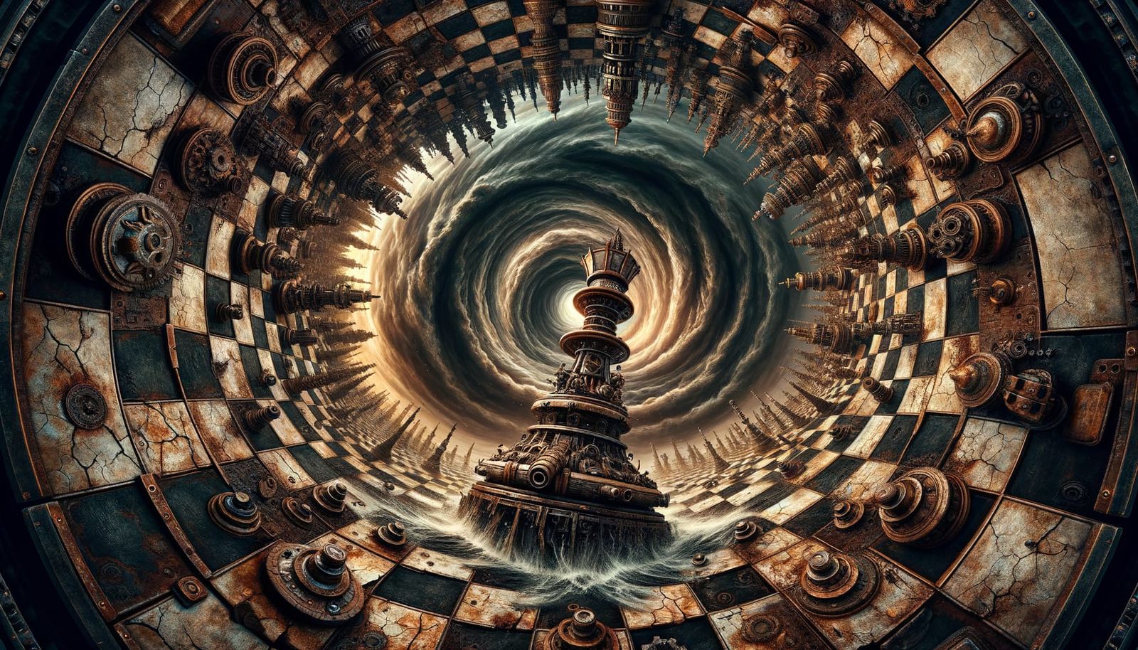 Dystopian Steampunk Chess Battle in Vortex