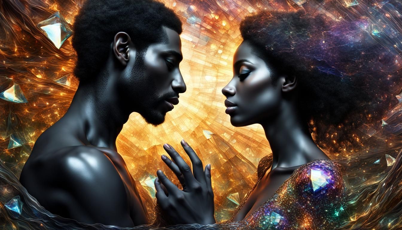 Romantic Pre-Raphaelite Couple with Broken Glass Effect