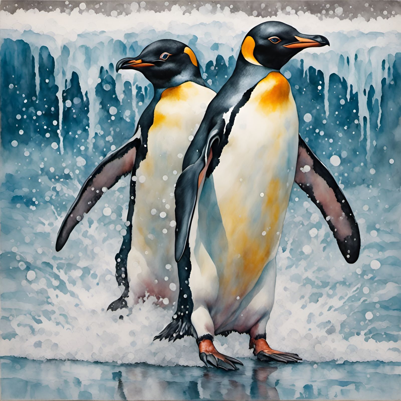 Penguin in Crayon Wax Style