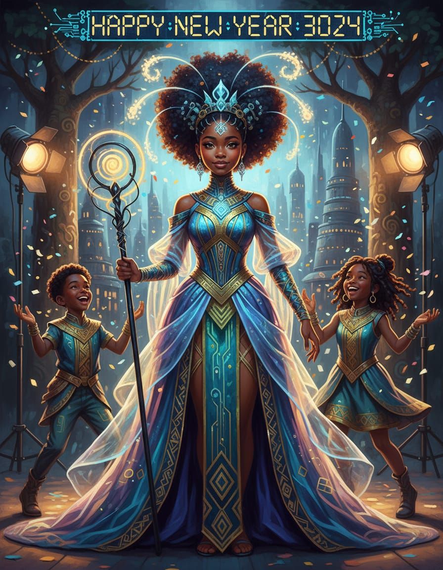 Afrofuturistic Princess in Acrylic Painting Style