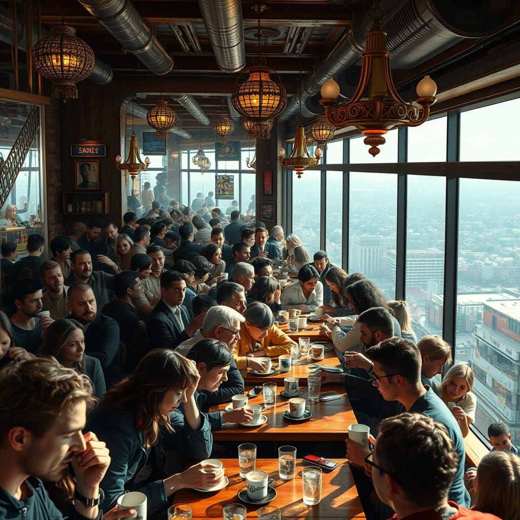 Vibrant Cafe Scene in Epic Cinematic Style