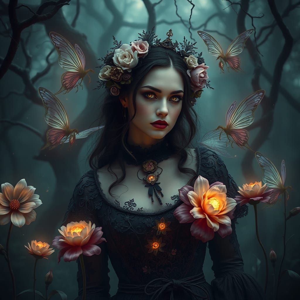 Ethereal Flower Fairies in Gothic Garden