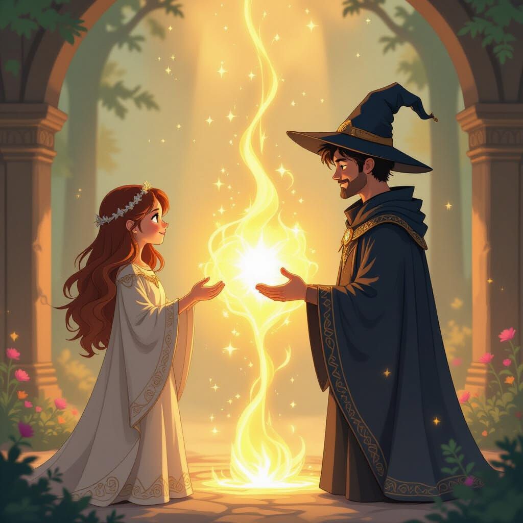 Redeemed Sorcerer Healed by Magic, Vibrant Illustration