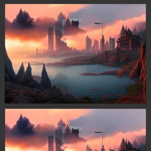 Sunset Skyline Fantasy Concept Art