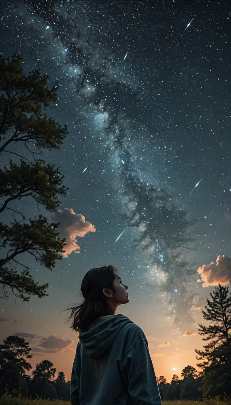 Woman Gazing at Starry Night Sky
