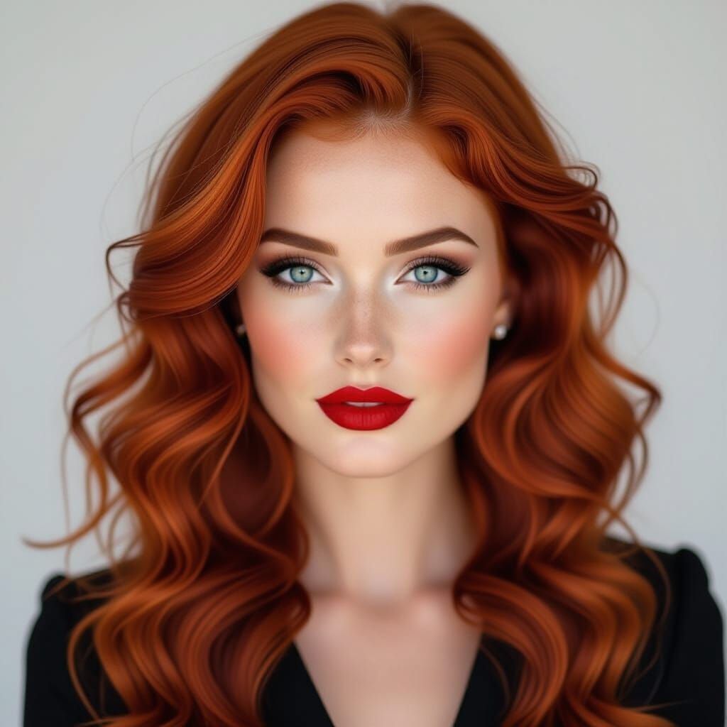 Striking Irish Woman with Red Curly Hair and Blue Eyes