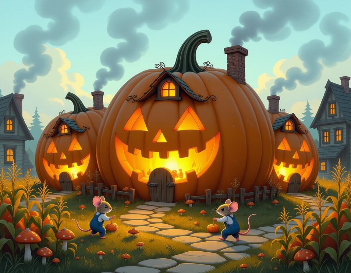 A whimsical scary horror village nestled entirely within the...