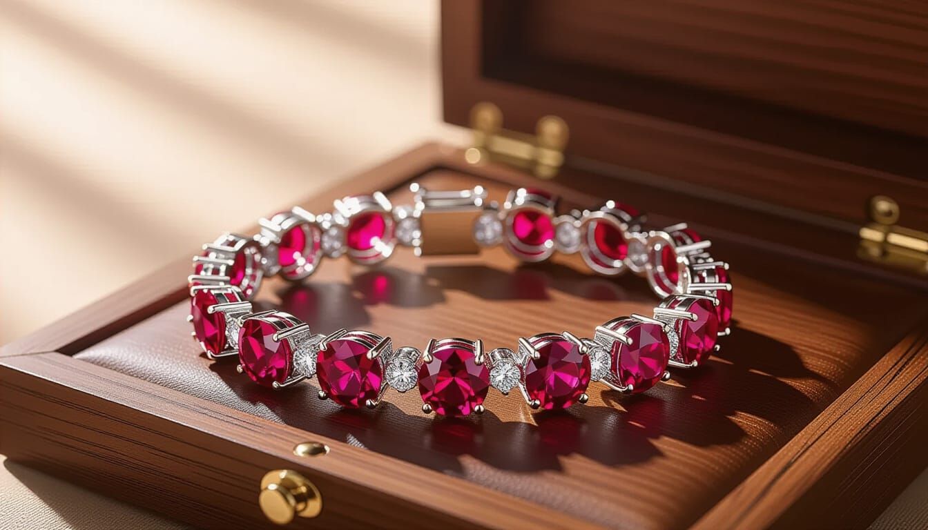 Intricate Ruby and Diamond Bracelet in 3D Style