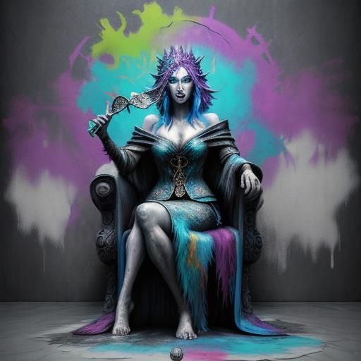 Barefoot Sorceress Casting Spell in Graffiti Art Style