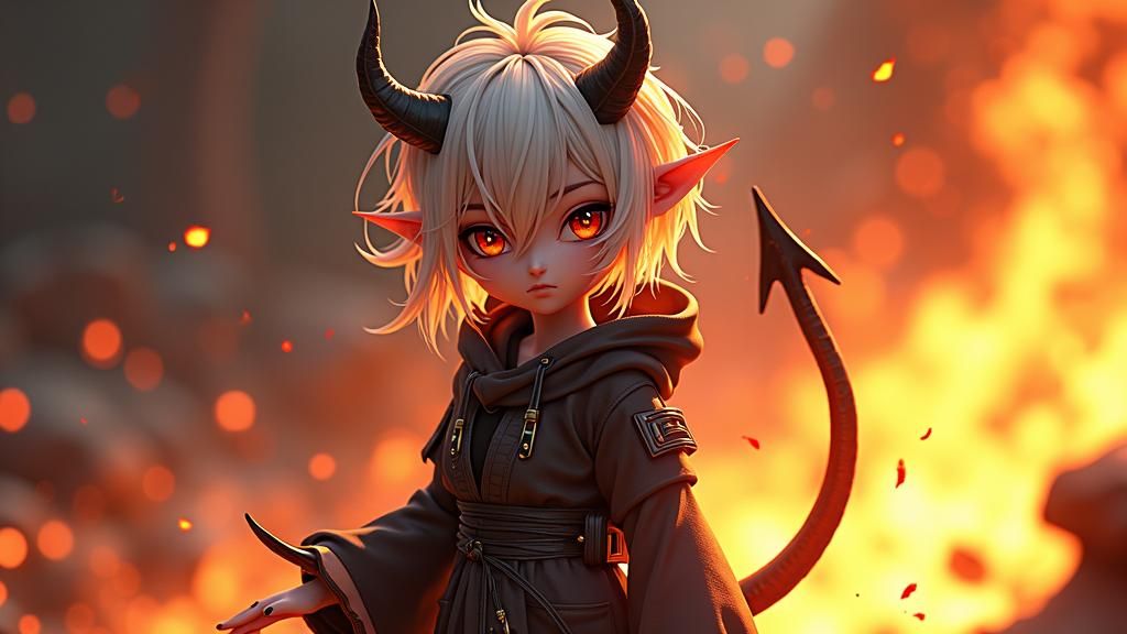 Demonic Creature in Anime Style with Fiery Aura