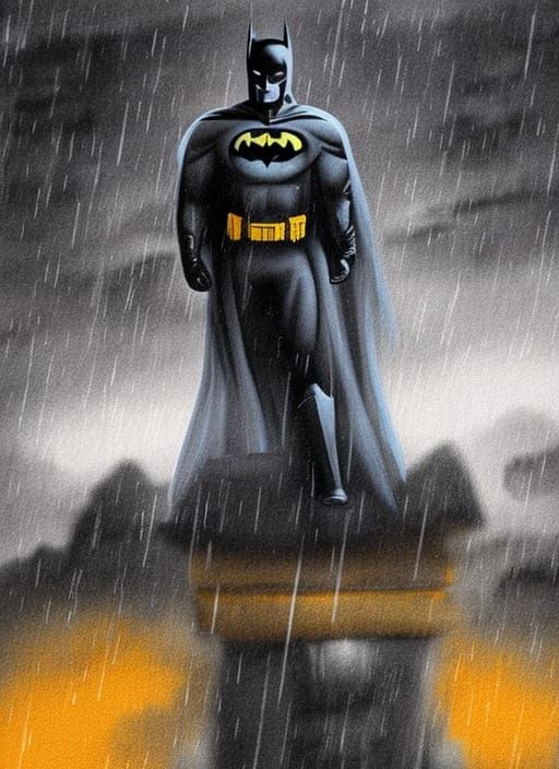 Batman on Ledge: Dark Futuristic Acrylic Art